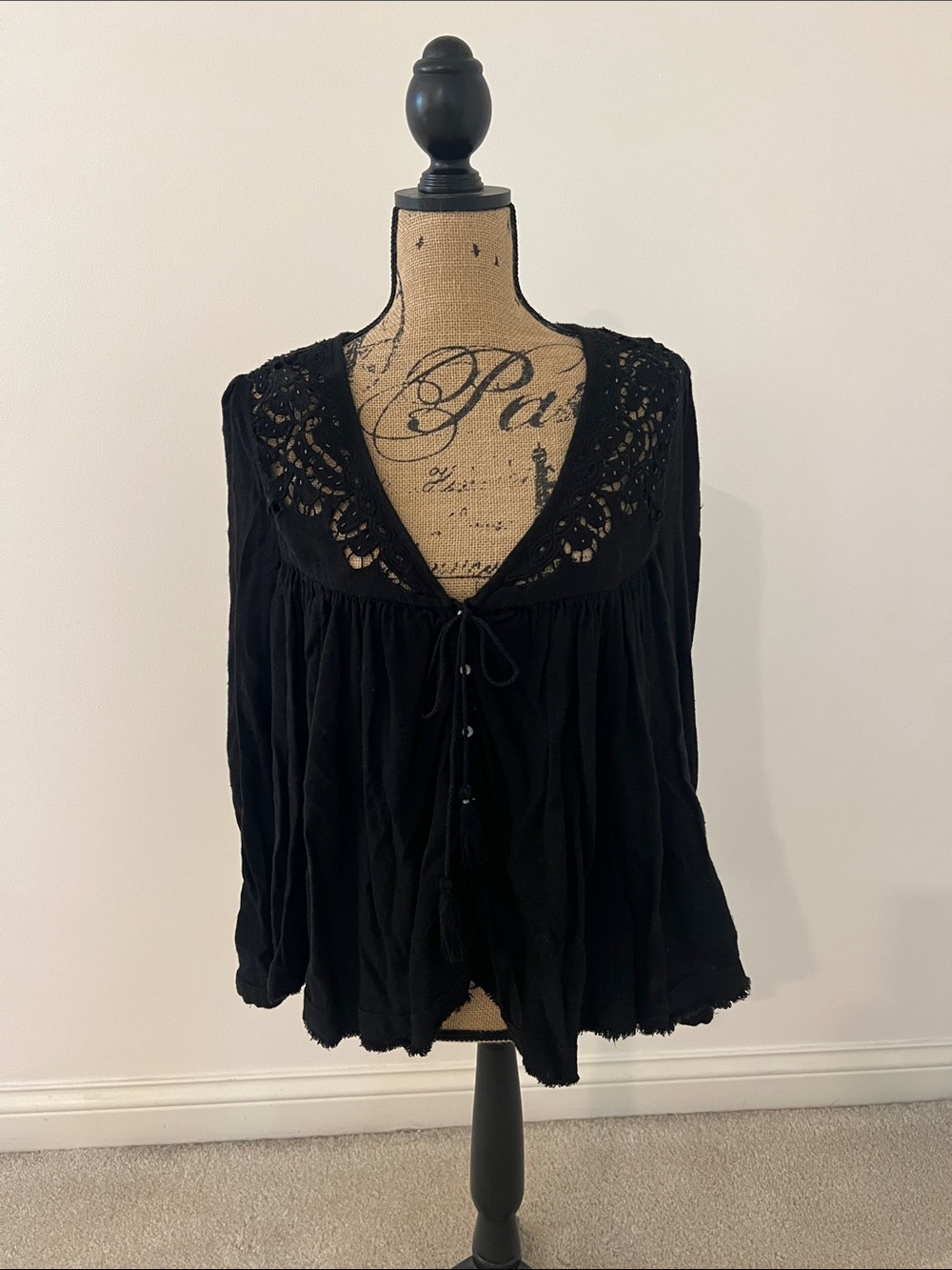 Free People Women's Black Crochet-Trim Top